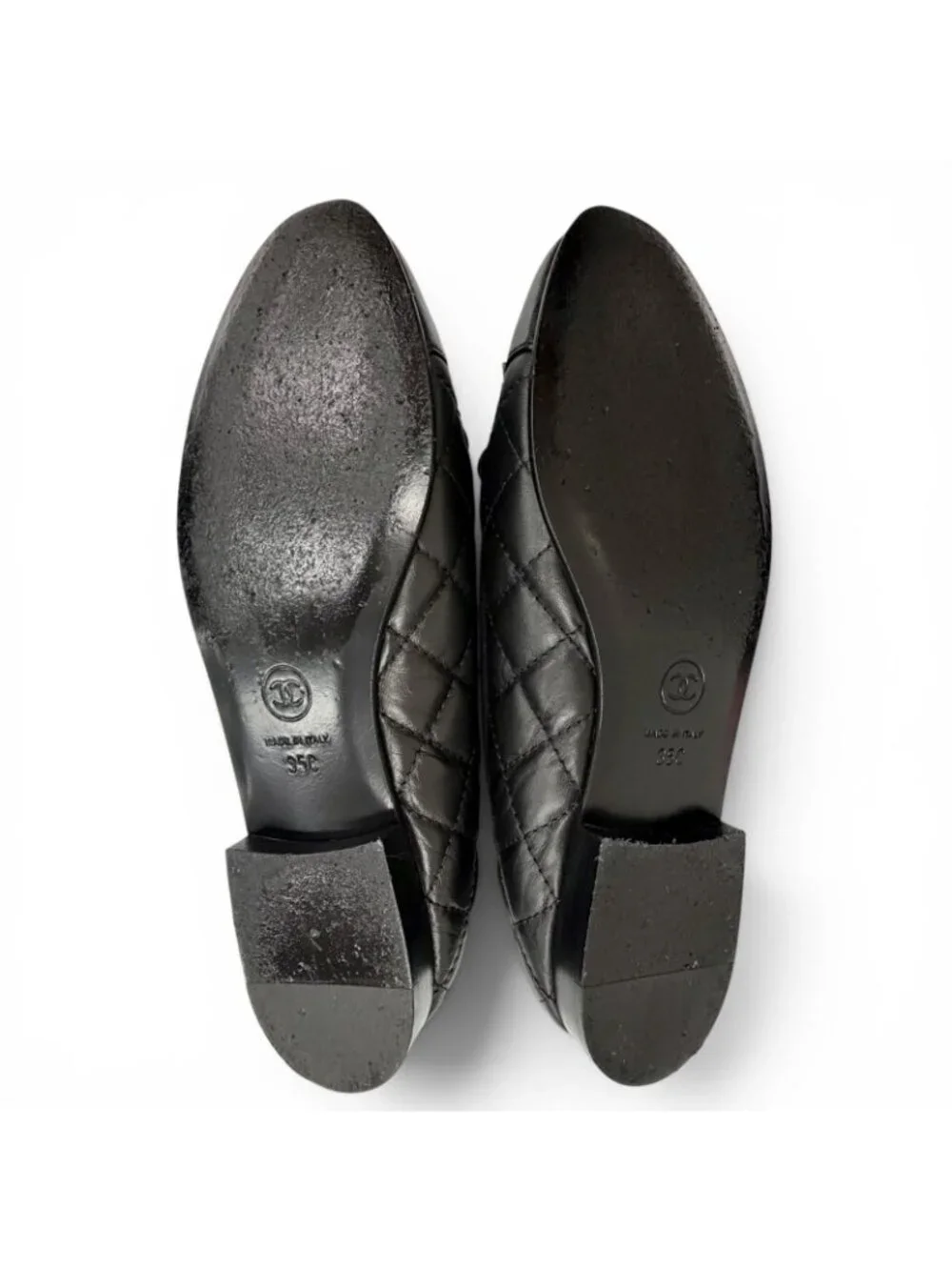 Chanel CC Logo Ribbon Quilted Leather Flat Pumps Black 35 Italian
